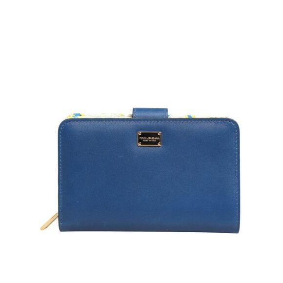 Dolce & Gabbana Blue Leather Continental Tile Print Zip Card Holder Purse - Picture 1 of 5